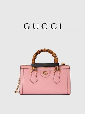 وردي جلد GG Gucci Diana Bamboo Bag Handbag OEM