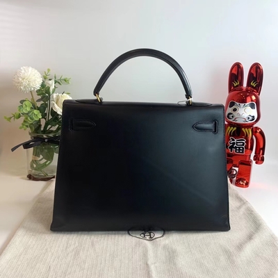هيرميس كيلي 32 حقيبة ذات علامة تجارية محبوبة سوداء Epsom Sellier Gold Hardware Box Black