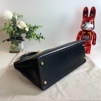 هيرميس كيلي 32 حقيبة ذات علامة تجارية محبوبة سوداء Epsom Sellier Gold Hardware Box Black