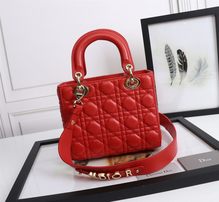 حقيبة كتف Lady Red جلد الخراف My Abcdior Dior Cannage D6806