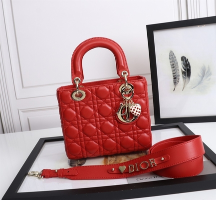 حقيبة كتف Lady Red جلد الخراف My Abcdior Dior Cannage D6806