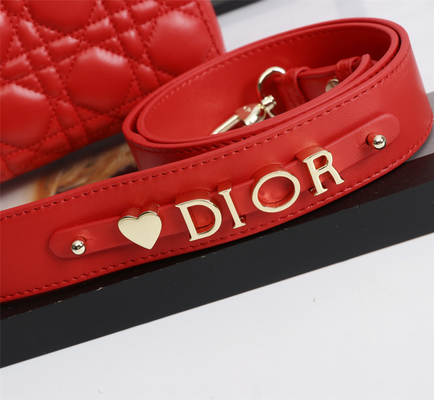 حقيبة كتف Lady Red جلد الخراف My Abcdior Dior Cannage D6806