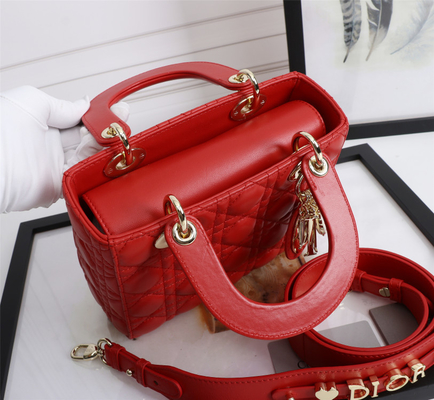 حقيبة كتف Lady Red جلد الخراف My Abcdior Dior Cannage D6806