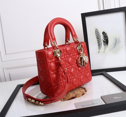 حقيبة كتف Lady Red جلد الخراف My Abcdior Dior Cannage D6806