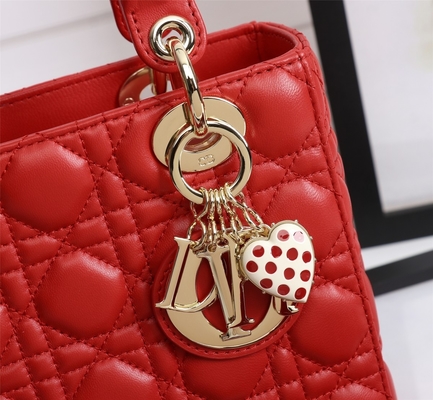 حقيبة كتف Lady Red جلد الخراف My Abcdior Dior Cannage D6806
