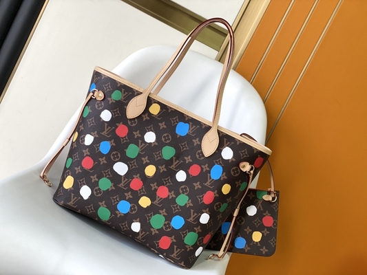 أسود LV X Yayoi Kusama لويس فيتون Neverfull MM Monogram Bag Multicolor