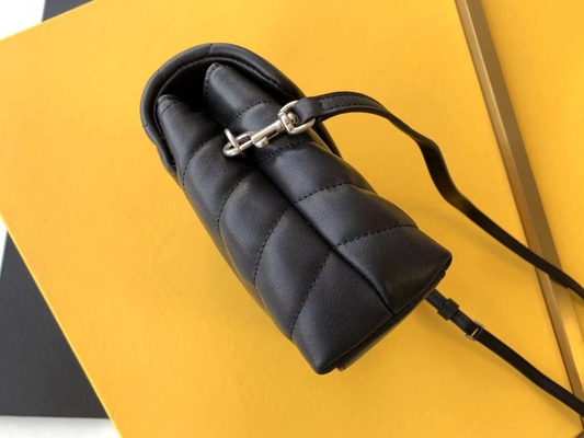 YSL Saint Laurent حقيبة كتف للسيدات سلسلة Cassandra من قماش القطن وجلد العجل البني الكراميل