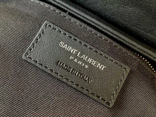 YSL Saint Laurent حقيبة كتف للسيدات سلسلة Cassandra من قماش القطن وجلد العجل البني الكراميل