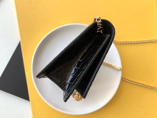 جلد العجل YSL حقيبة سوداء سلسلة ذهبية كيت شرابة صغيرة