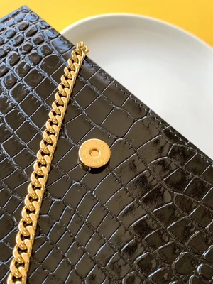 جلد العجل YSL حقيبة سوداء سلسلة ذهبية كيت شرابة صغيرة