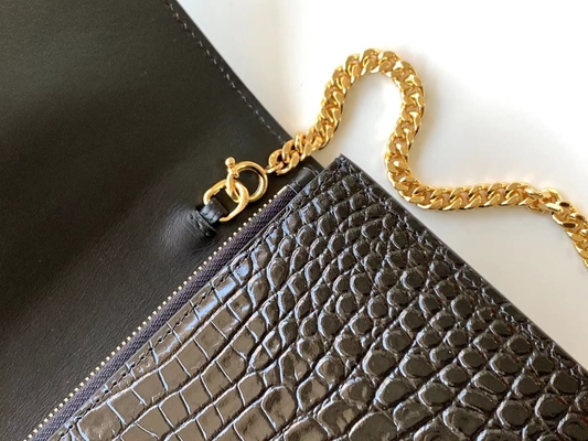 جلد العجل YSL حقيبة سوداء سلسلة ذهبية كيت شرابة صغيرة