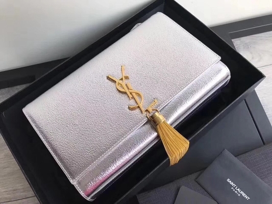 حقيبة قابلة للتعديل من البوليستر Saint Laurent YSL Woc مع إغلاق بسحاب فضي