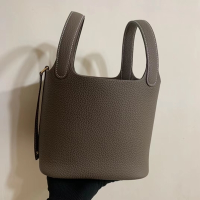 حقيبة يد نسائية تحمل علامة هيرميس Jaune Ambre Picotin قفل PM Clemence Leather Soleil