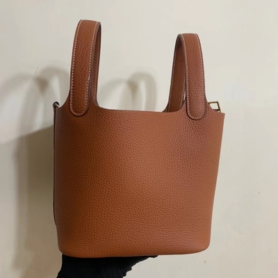 حقيبة يد نسائية تحمل علامة هيرميس Jaune Ambre Picotin قفل PM Clemence Leather Soleil
