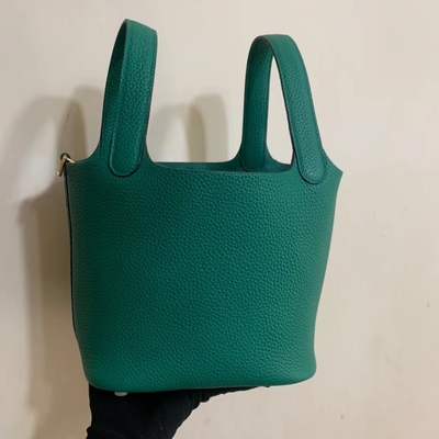 حقيبة يد نسائية تحمل علامة هيرميس Jaune Ambre Picotin قفل PM Clemence Leather Soleil