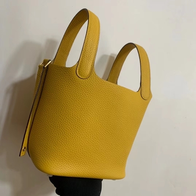 حقيبة يد نسائية تحمل علامة هيرميس Jaune Ambre Picotin قفل PM Clemence Leather Soleil