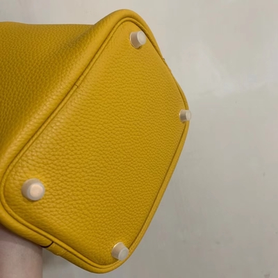 حقيبة يد نسائية تحمل علامة هيرميس Jaune Ambre Picotin قفل PM Clemence Leather Soleil