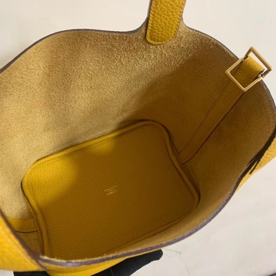 حقيبة يد نسائية تحمل علامة هيرميس Jaune Ambre Picotin قفل PM Clemence Leather Soleil