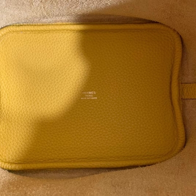 حقيبة يد نسائية تحمل علامة هيرميس Jaune Ambre Picotin قفل PM Clemence Leather Soleil