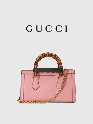 وردي جلد GG Gucci Diana Bamboo Bag Handbag OEM